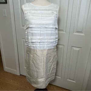 LOFT White and Cream Layered Midi Dress NWOT Size 12